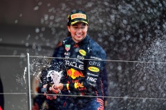 Sergio Perez of Red Bull Racing Honda celebrate after the race of Monaco Grand Prix in Monaco City Circuit in Monaco-Ville, Monaco, France, 29 May 2022